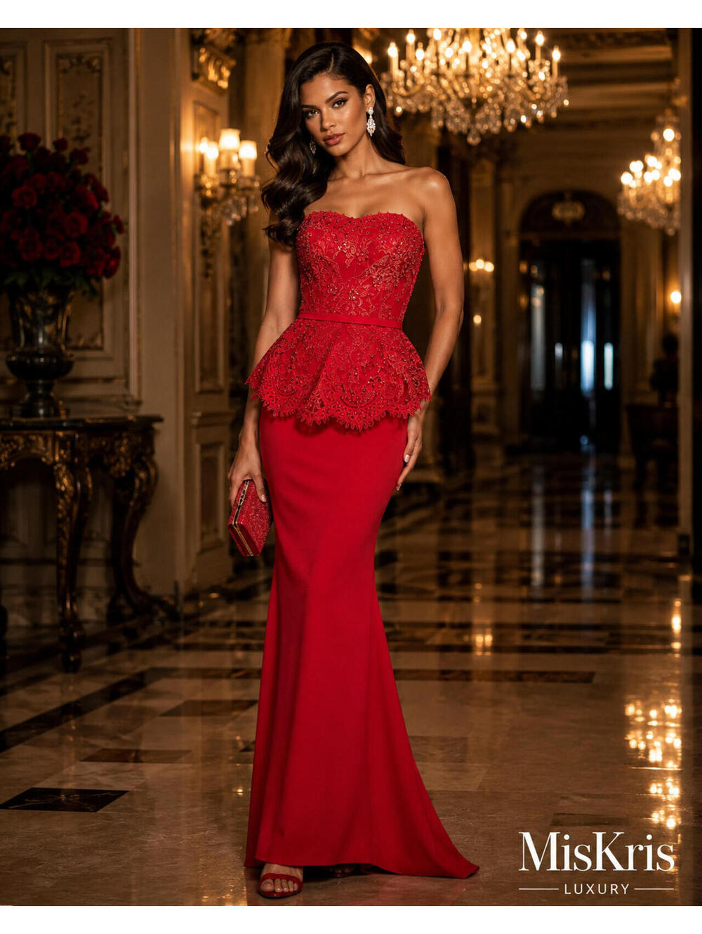Sherri Hill 51213 Red Lace Peplum Strapless Mermaid Gown NWT Size 0